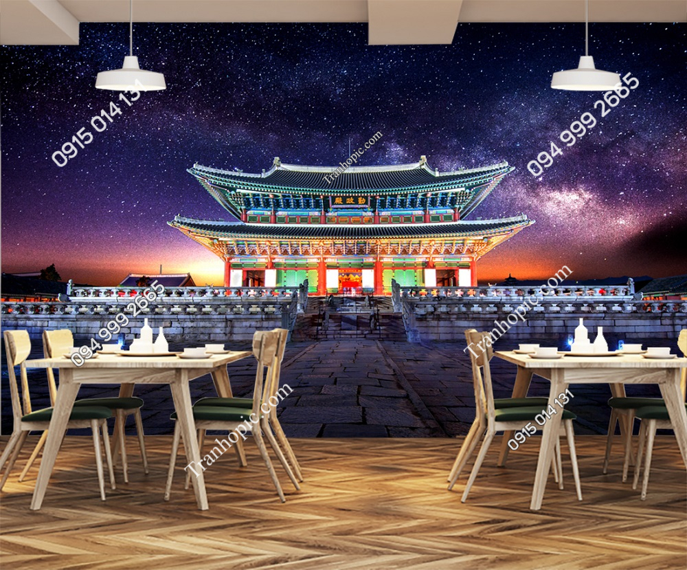 Tranh dán tường cung điện Cảnh phúc Gyeongbokgung Hàn Quốc về đêm 478794621