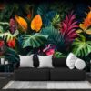 Tranh dán tường lá cây nhiệt đới đẹp vẽ bởi AI ADB726530934