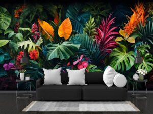 Tranh dán tường lá cây nhiệt đới đẹp vẽ bởi AI ADB726530934