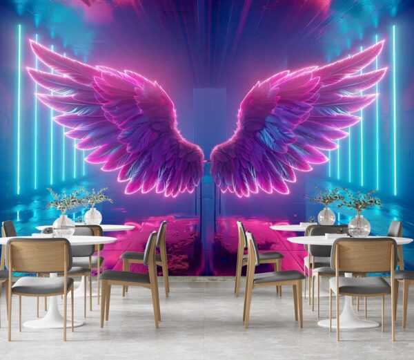 Tranh dán tường cánh thiên thần tím 3D trang trí quán ăn cafe sự kiện AB847477473