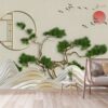 Tranh dán tường cây tùng, chim và mặt trời trang trí phòng khách RF234279710