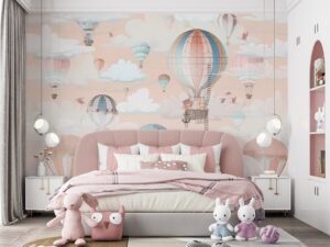 Tranh dán tường hình nền khinh khí cầu màu hồng mềm mại cho trẻ em 3441593660