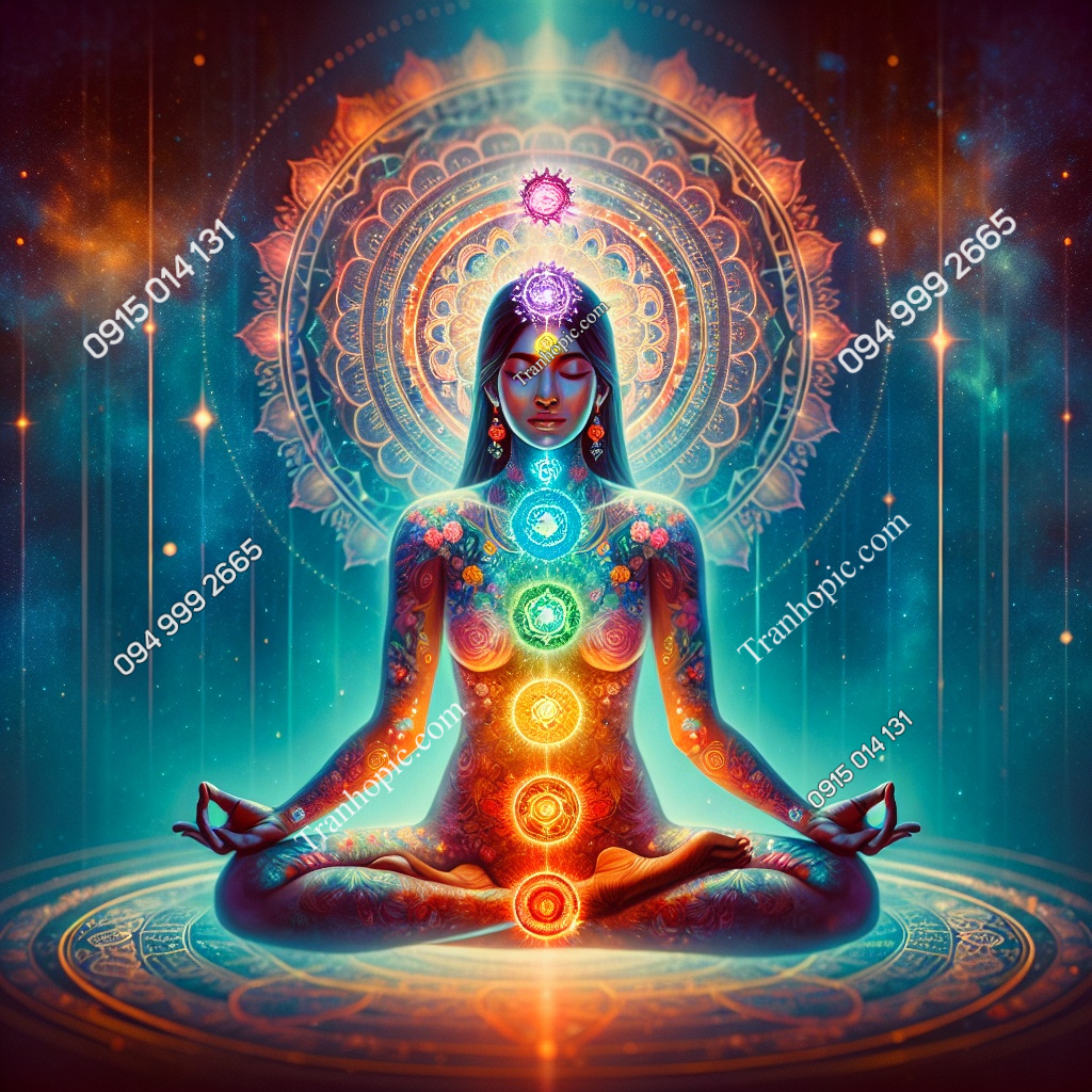 Tranh dán tường Yoga cô gái và năng lượng chakra 2461941571