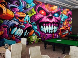 Tranh dán tường bida họa tiết Graffiti đầu lâu độc đáo AB651510834