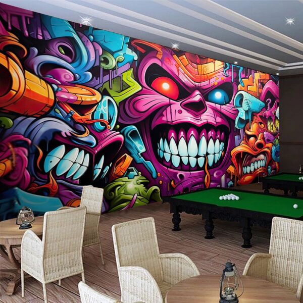 Tranh dán tường bida họa tiết Graffiti đầu lâu độc đáo AB651510834