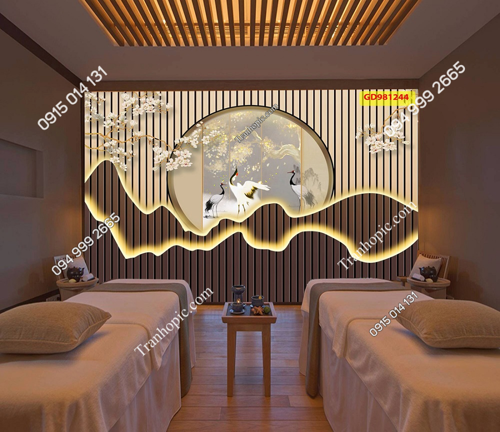 Tranh dán tường lam sóng dán tường phòng spa đông y dưỡng sinh GD981244