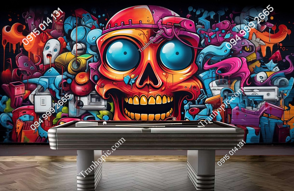 Tranh dán tường quán billards họa tiết graffiti đẹp AB651510523