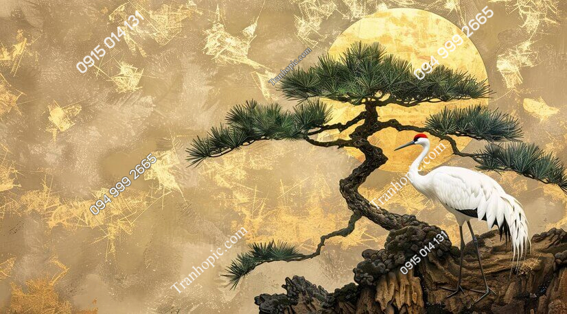 Tranh chim hạc nền vàng sang trọng 627345-2250