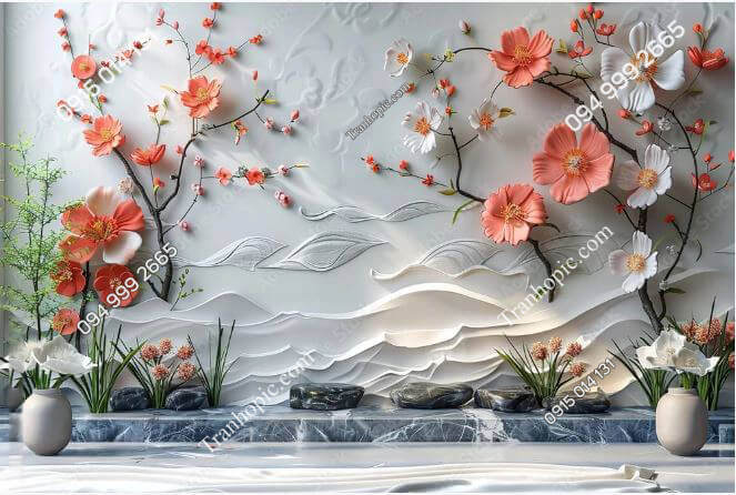 Tranh dán tường hoa 3D thiết kế AI 991573600