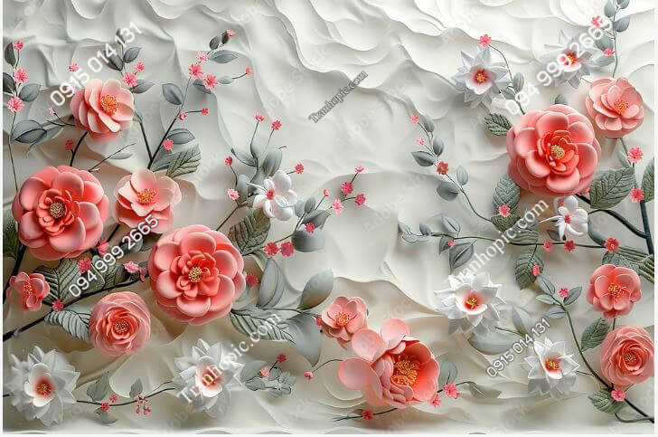 Tranh dán tường hoa hồng 3D thiết kế AI 991574195