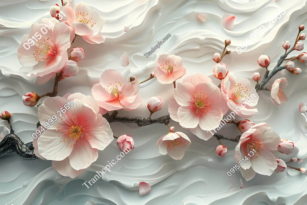 Tranh hoa đào AI dán tường 864623507
