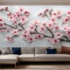 Tranh hoa đào AI dán tường sau sofa 1034923028