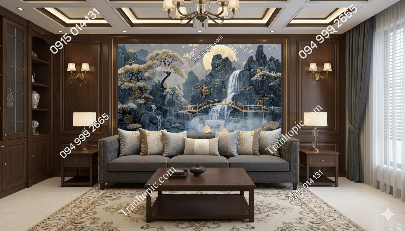 Tranh cảnh núi non trăng trời trang trí phòng khách AB836435187
