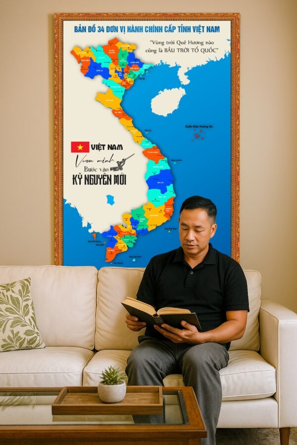 Tranh dán tường bản đồ 34 đơn vị hành chính cấp tỉnh Việt Nam mới khổ dọc 15102025