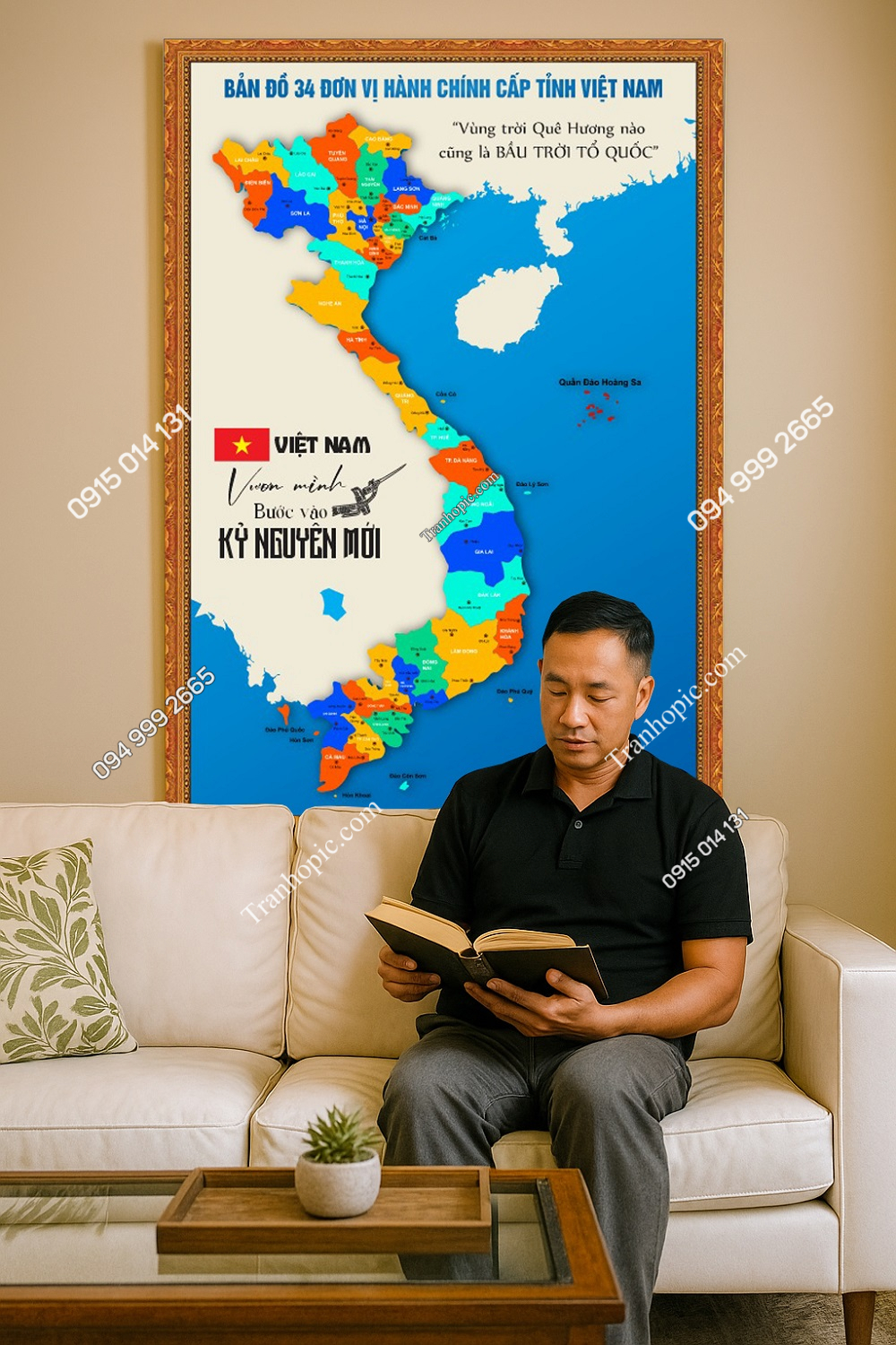 Tranh dán tường bản đồ 34 đơn vị hành chính cấp tỉnh Việt Nam mới khổ dọc 15102025