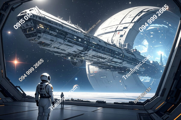 Tranh dán tường cửa sổ vũ trụ không gian siêu đẹp, hoành tráng thiết kế AI021