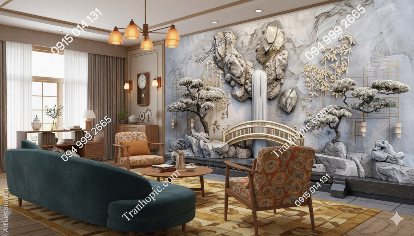 Tranh dán tường giả điêu khắc đá cây cầu AB836441702