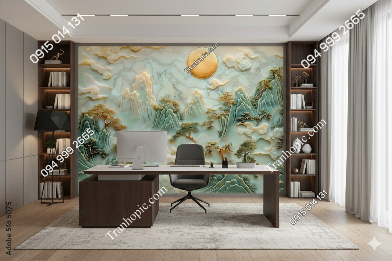 Tranh dán tường nền giả đá cẩm thạch xanh AB868308088