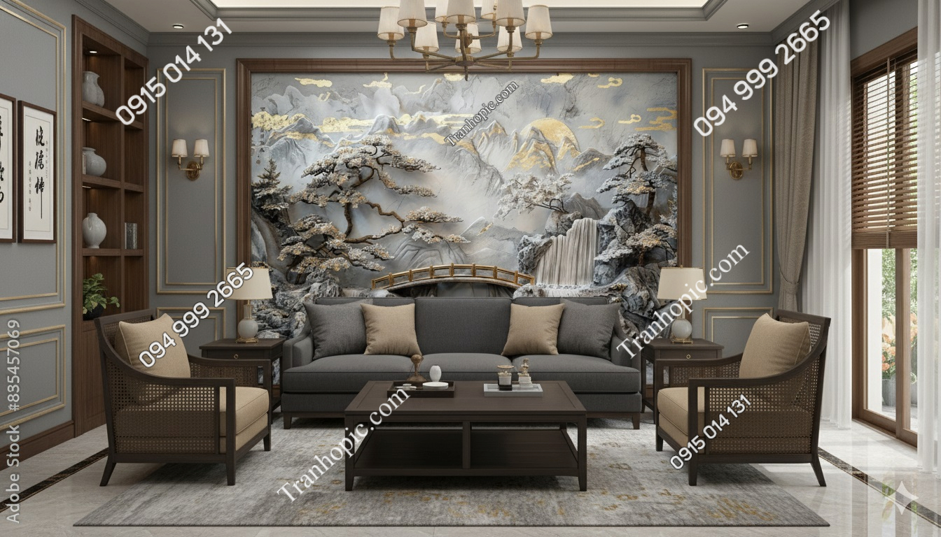 Tranh dán tường phong cảnh cây cầu giả điêu khắc AB835457069