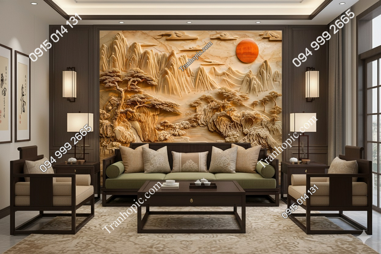 Tranh dán tường phòng khách giả điêu khắc 3D AB868304854