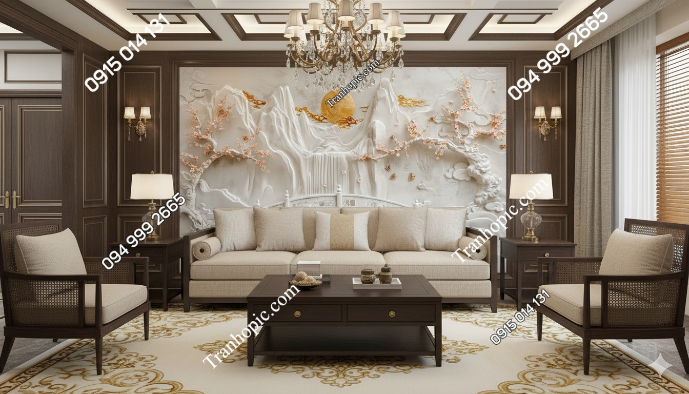 Tranh dán tường phòng khách giả điêu khắc đá trắng AB836426724