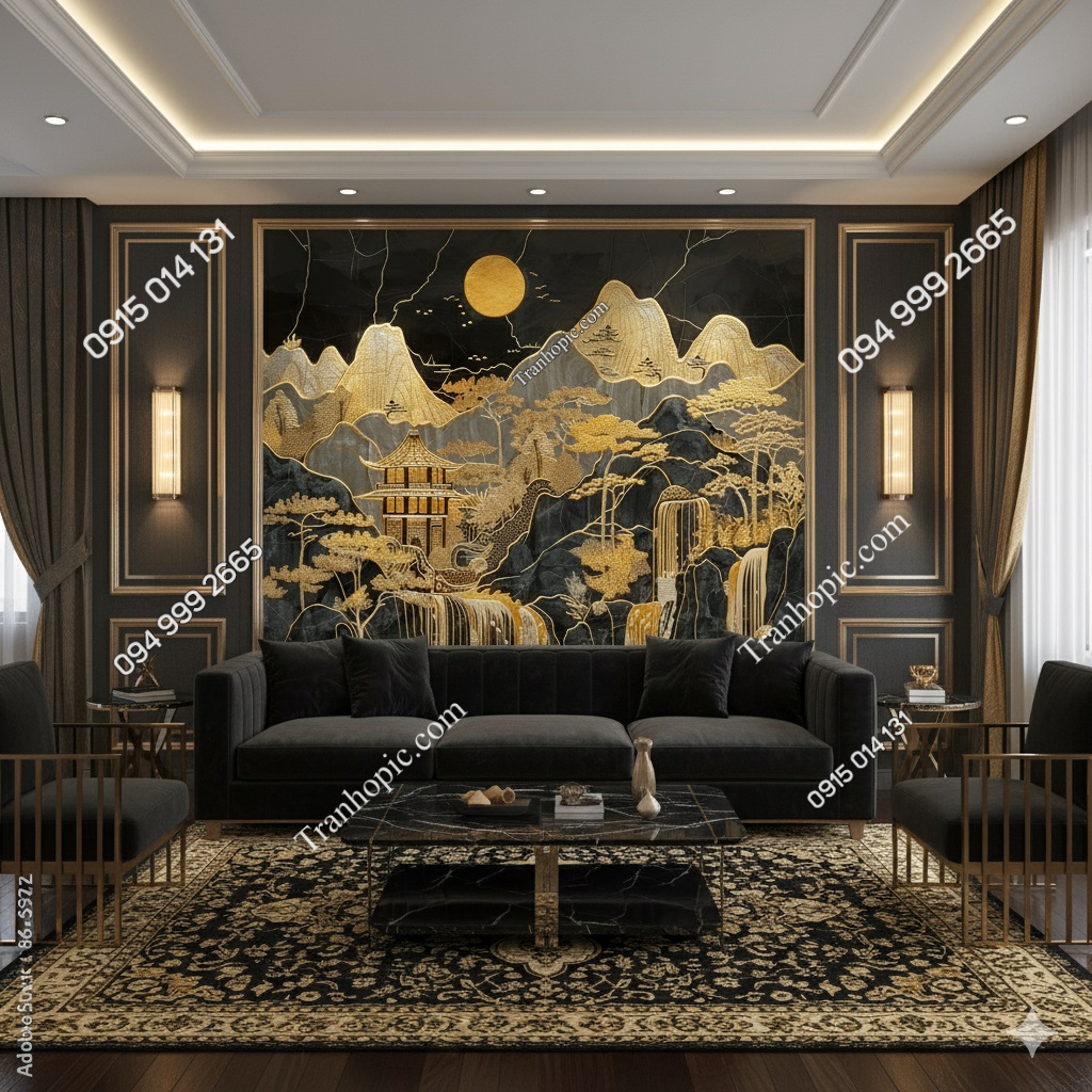 Tranh dán tường phòng khách nền đá vàng đen sang trọng AB868308231