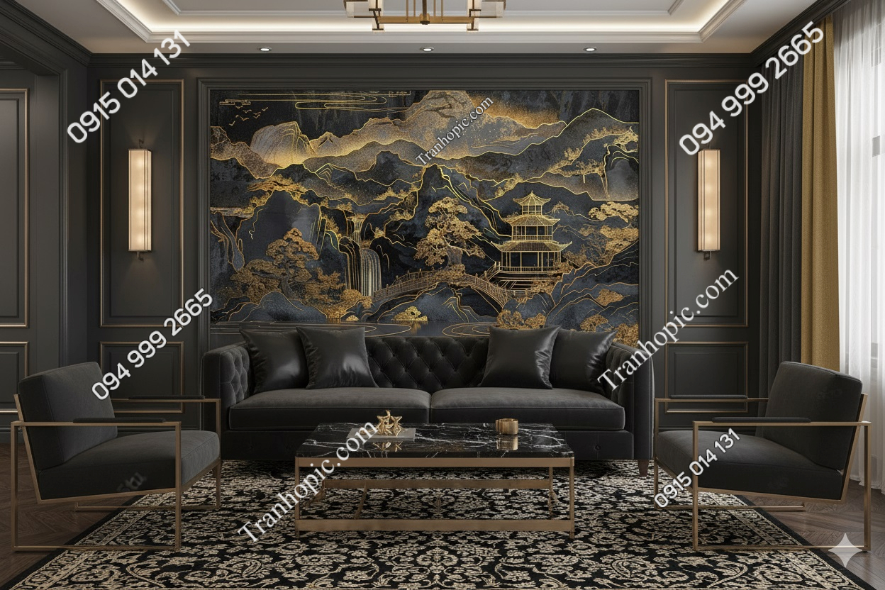 Tranh dán tường phòng khách tông đen sang trọng AB868308546