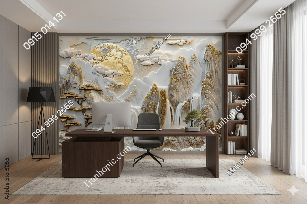Tranh dán tường phòng làm việc nền núi đá AB868307155