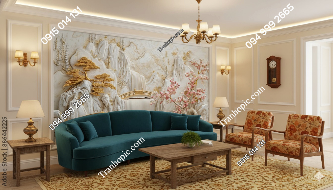 Tranh dán tường sau sofa giả đá cẩm thạch AB836442267