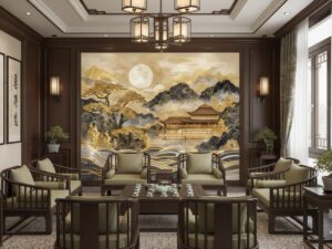 Tranh dán tường sơn thủy phòng trà kiểu á đông AB868308502