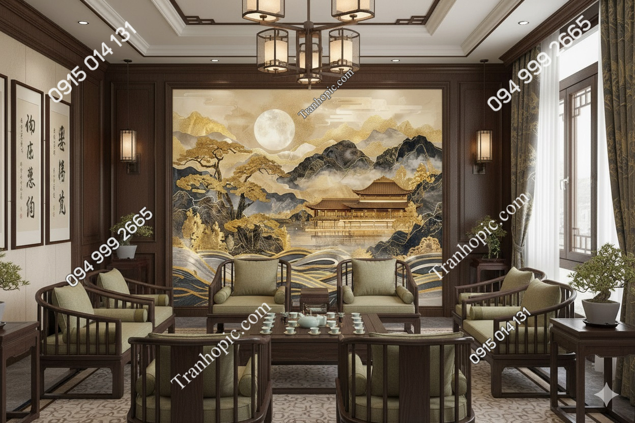 Tranh dán tường sơn thủy phòng trà kiểu á đông AB868308502