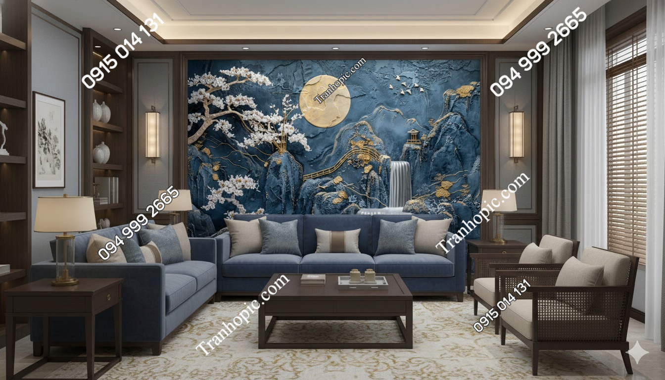 Tranh dán tường sơn thủy thác nước cây cầu AB836435204