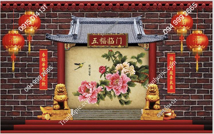Tranh dán tường Phông chụp hình kiểu trung hoa đỏ PK_2010693