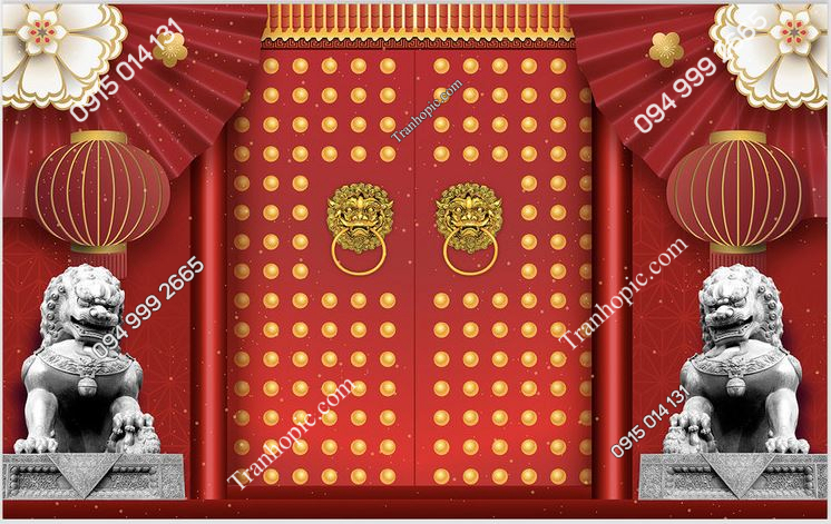 Tranh dán tường Phông chụp hình kiểu trung hoa đỏ cửa phủ PK_2016426
