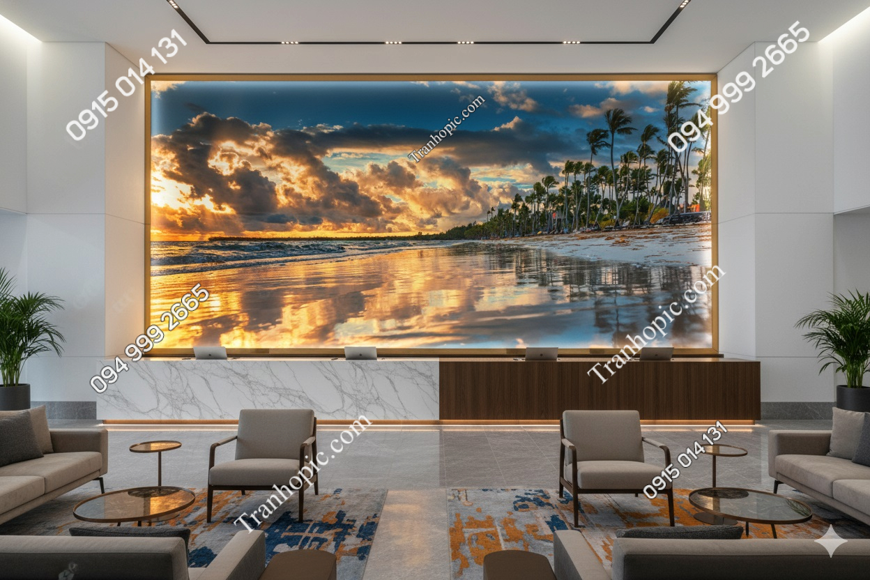 Tranh dán tường cảnh biền bình minh đẹp AB171827458
