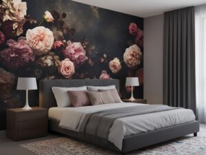 Tranh dán tường đầu giường với hoa đẹp huyền bí AB722622307