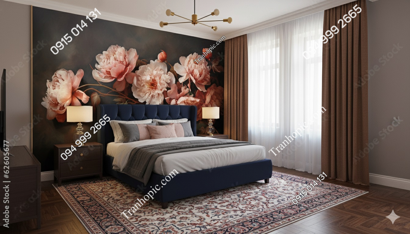 Tranh dán tường hoa hồng trang trí đầu giường phòng ngủ AB627605677