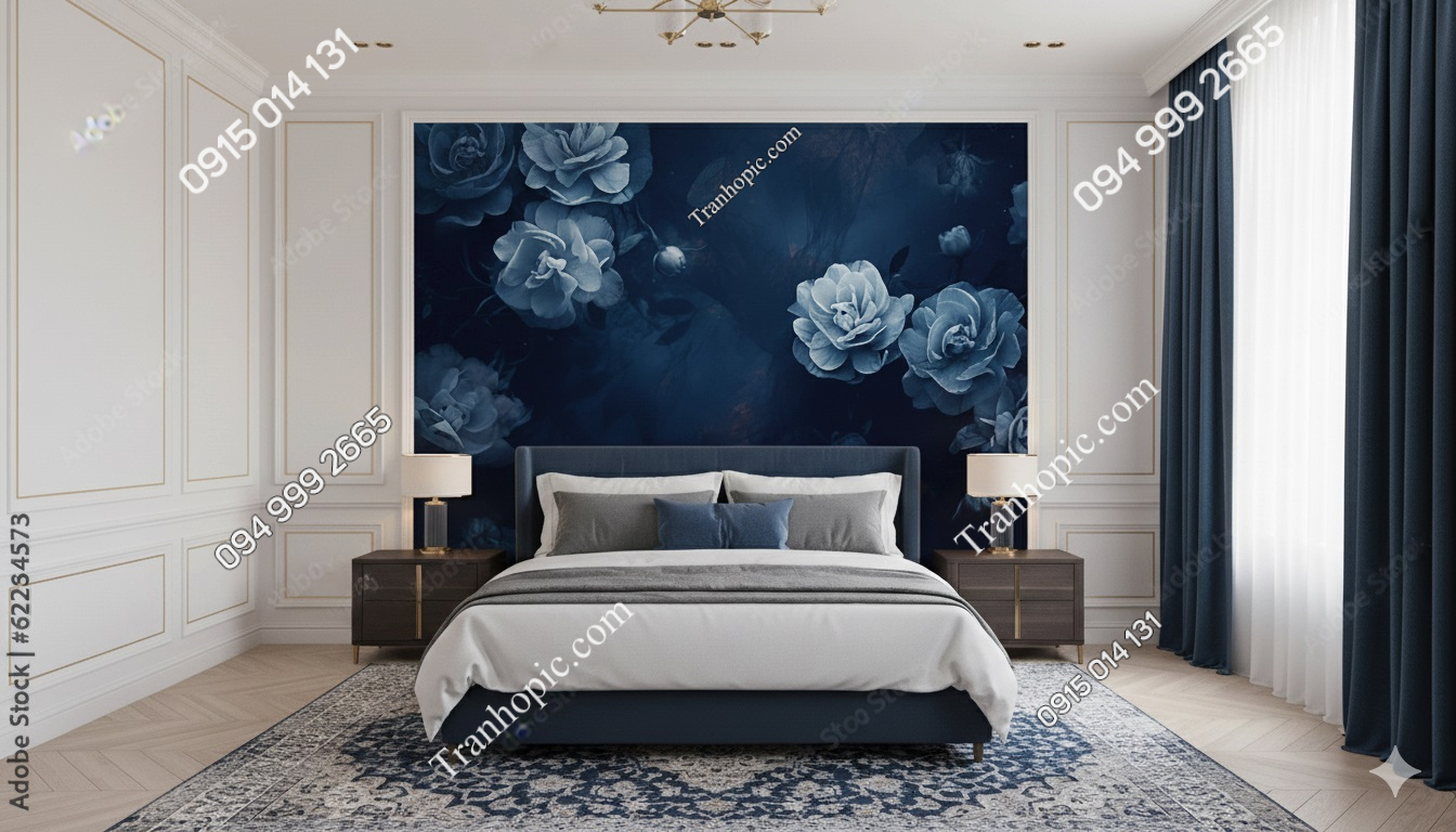 Tranh dán tường hoa xanh trang trí phòng ngủ AB627942573