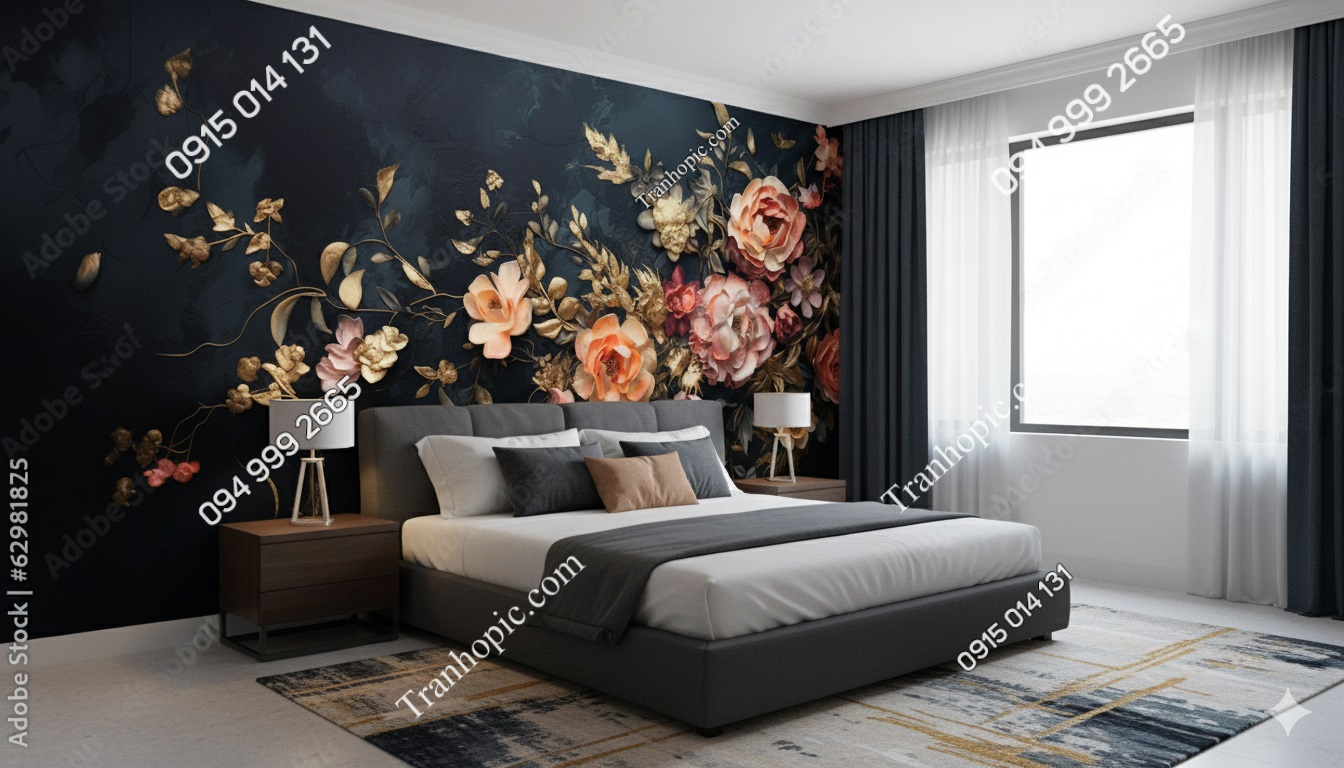 Tranh hoa hiện đại dán tường đầu giường AB629818725