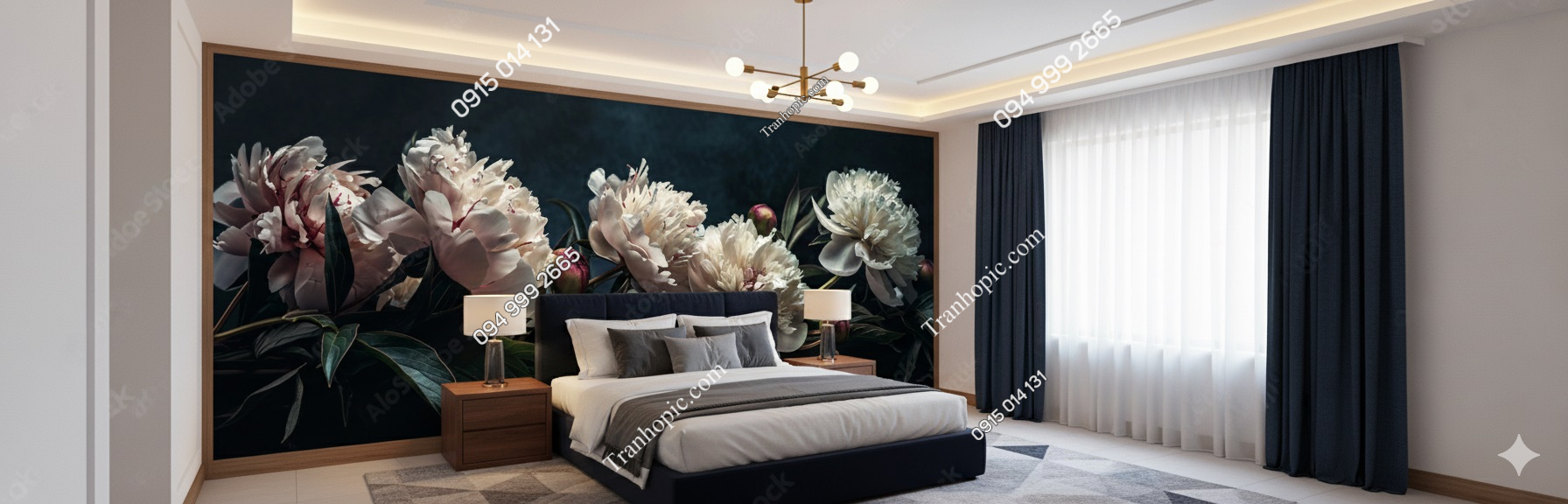 Tranh hoa khổ dài trang trí đầu giường đẹp 3D AB769411586