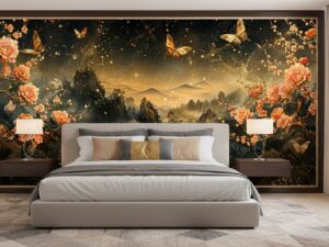Tranh hoa và bướm dán đầu giường phòng ngủ AB777802193