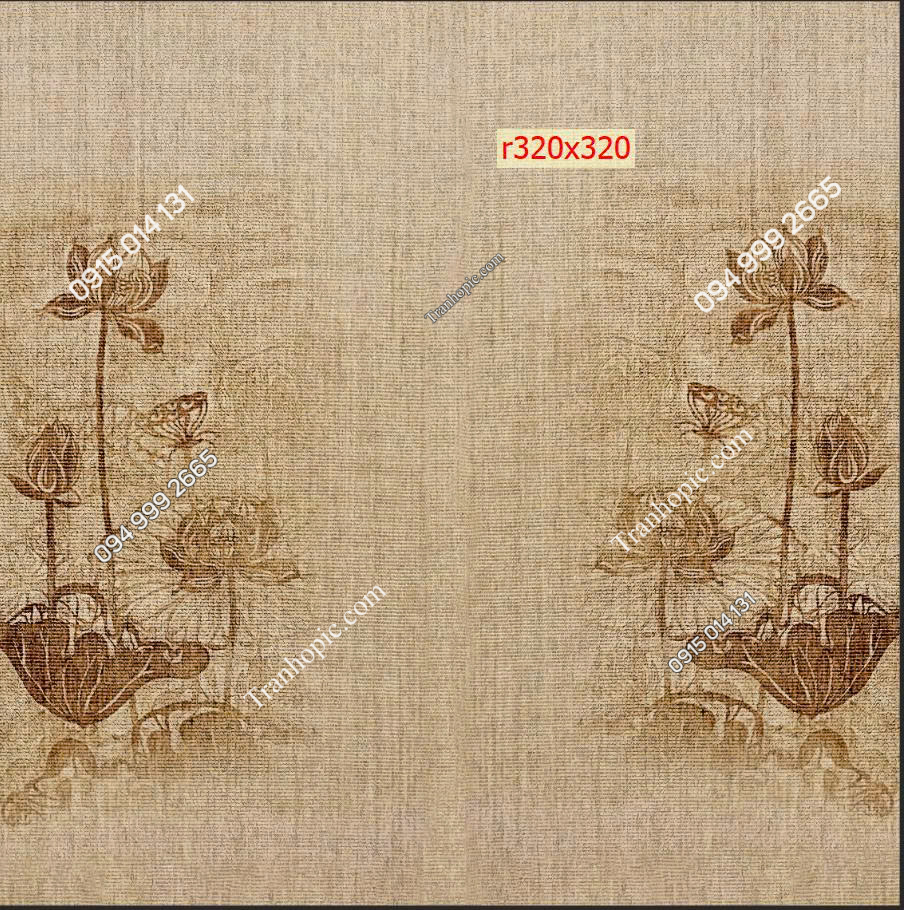 Tranh dán tường hoa sen cổ sau ban thờ xưa 30120269