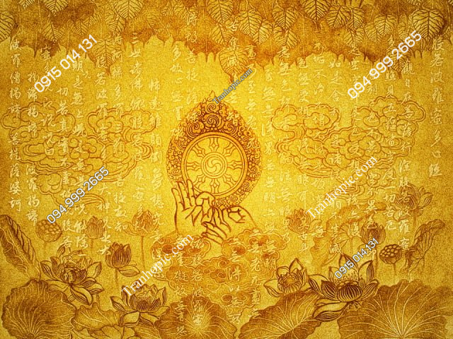 Tranh dán tường hoa sen và kinh bát nhã trang trí bàn thờ phật 30120263