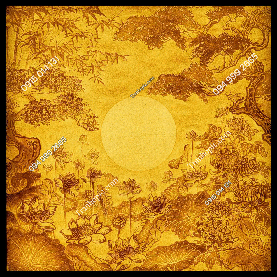 Tranh hoa sen cây tùng dán ban thờ 30120266