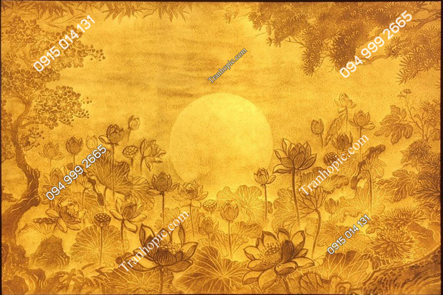 Tranh hoa sen cổ dán ban thờ 30120267