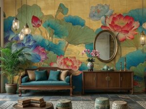 Trang trí quán cafe cổ với tranh hoa sen AB1947496384