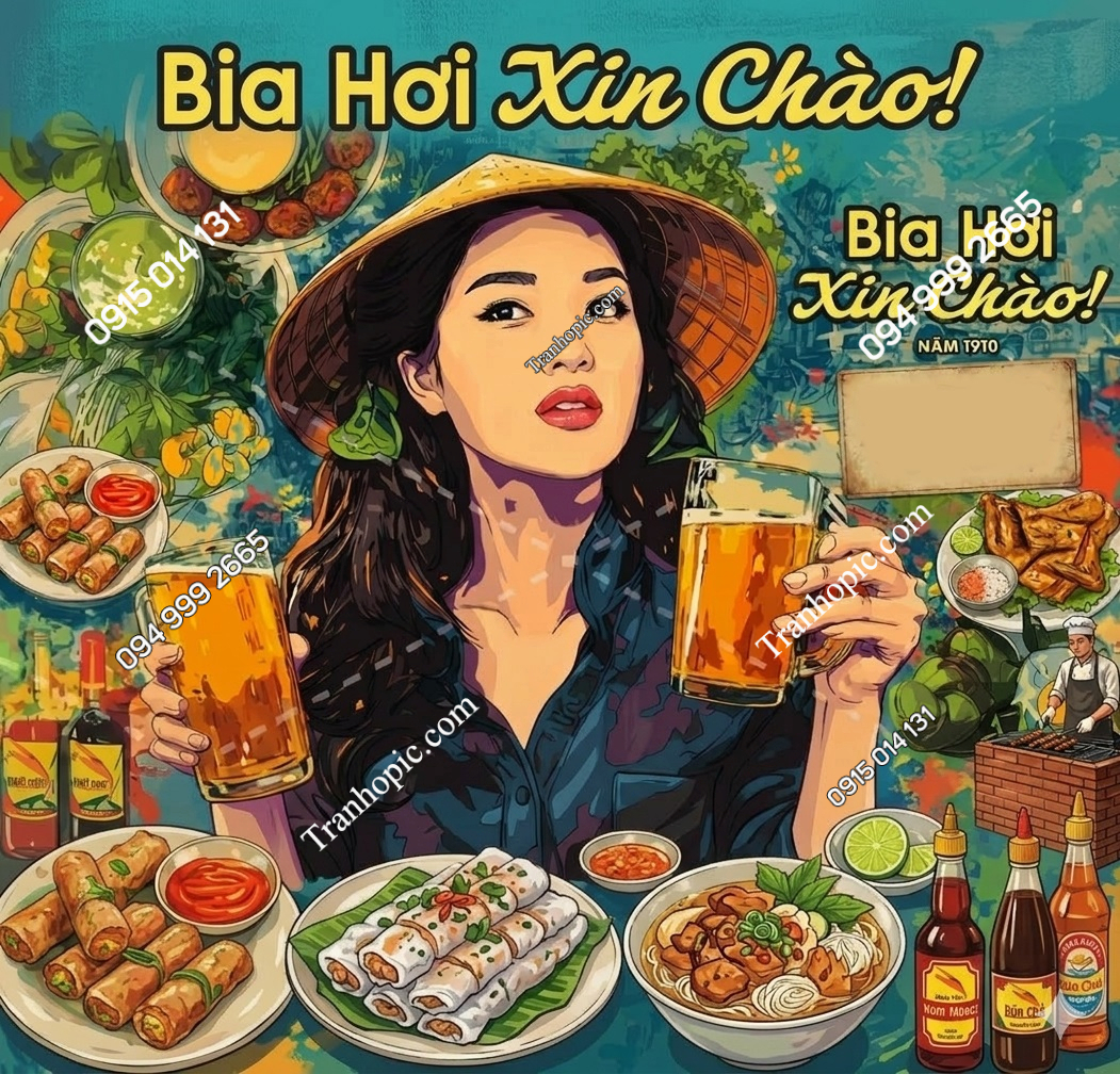 Tranh dán tường trang trí quán bia hơi xin chào 21320261