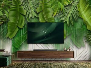 TRanh dán tường lá cây chuối trang trí phòng khách nền mạch điện tử AB426702186