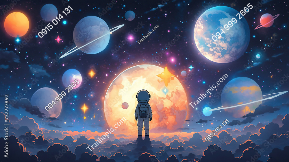 Tranh dán tường em bé và vũ trụ bao la AB732777892