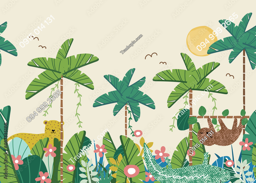 Tranh dán tường rừng cây cute trang trí phòng trẻ em AB487335188